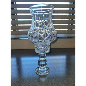 Block 24% Lead Crystal Olympic Pattern Hurricane Lamp Pedestal w Globe